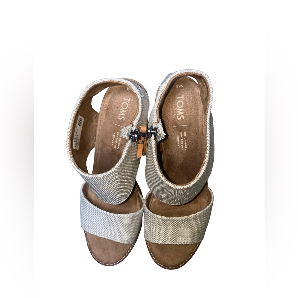 TOMS Women's Majorca Cutout Heeled Sandals in ivory, block heel,‎ zipper size 8 - Picture 6 of 10